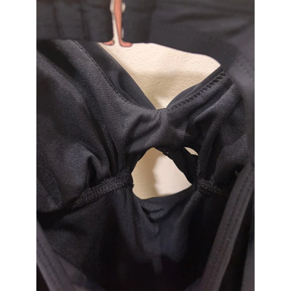 Womens Black Twist Front Keyhole One Piece Swimsuit‎ Adjustable Straps Ruched